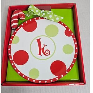 DISCOUNTED! NEW Mud Pie Christmas Holiday Initial "k" Ceramic 8" Plate, spreader